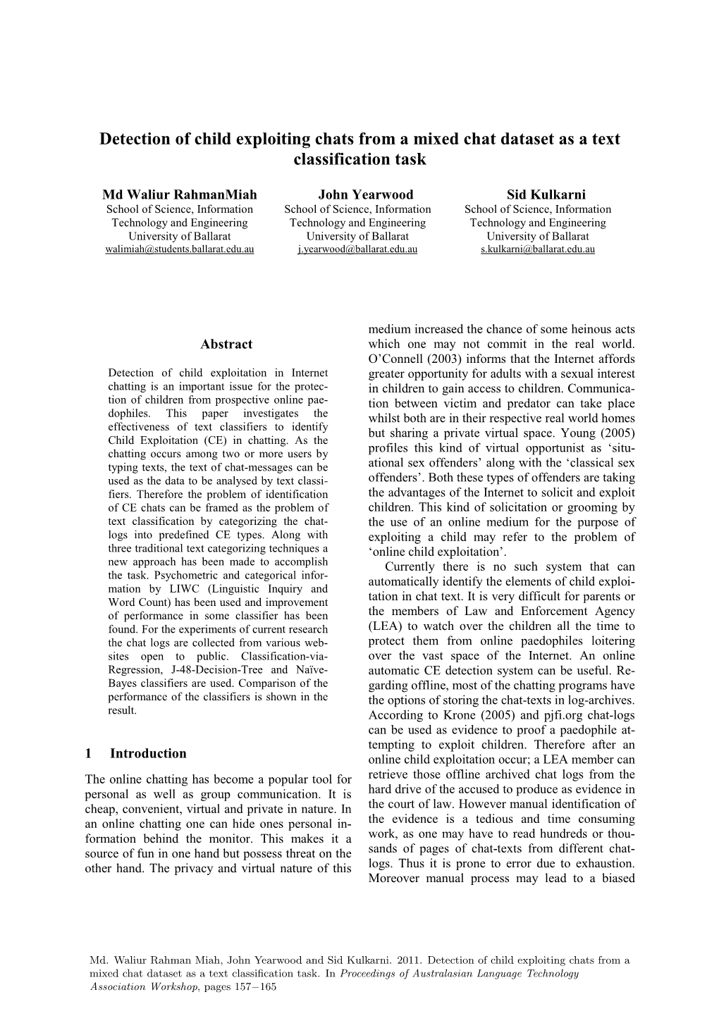 Detection of Child Exploiting Chats from a Mixed Chat Dataset As a Text Classification Task