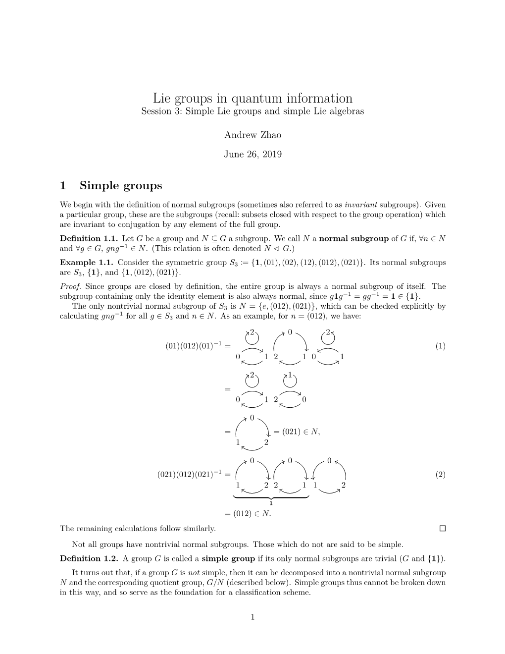 Lie Groups in Quantum Information Session 3: Simple Lie Groups and Simple Lie Algebras