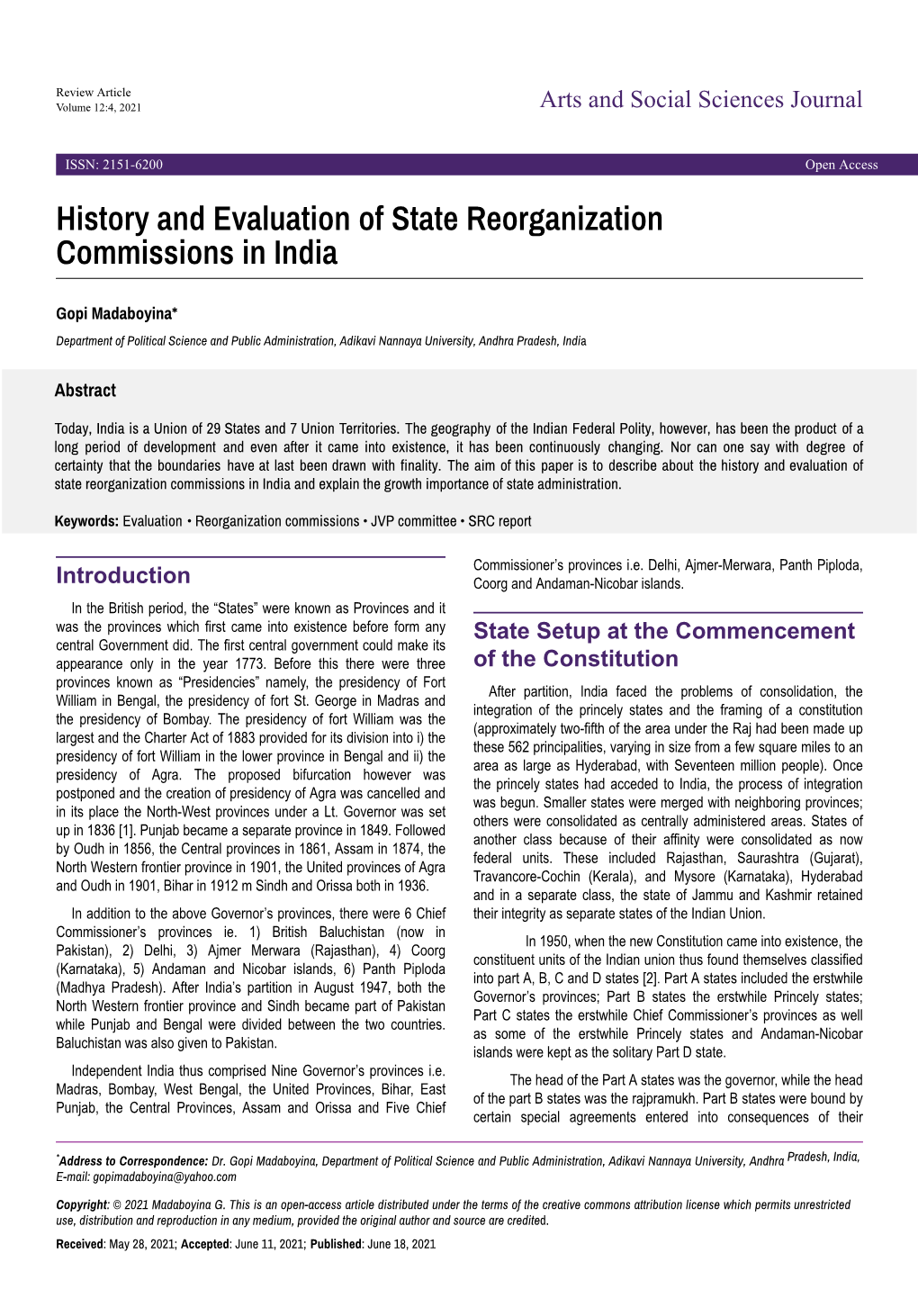 History and Evaluation of State Reorganization Commissions in India