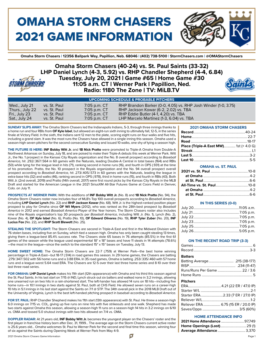 Omaha Storm Chasers 2021 Game Information