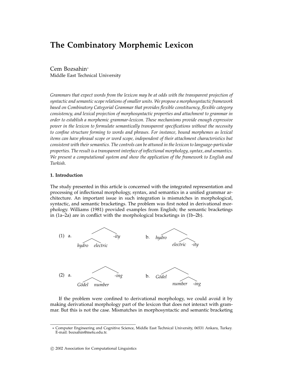 The Combinatory Morphemic Lexicon