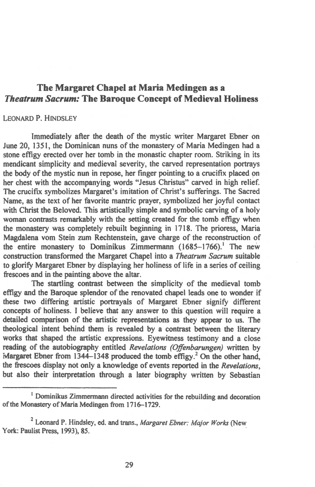 The Margaret Chapel at Maria Medingen As a Theatrum Sacrum: the Baroque Concept of Medieval Holiness