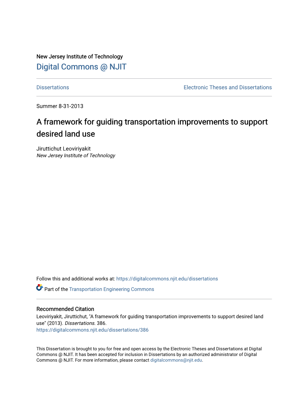 A Framework for Guiding Transportation Improvements to Support Desired Land Use