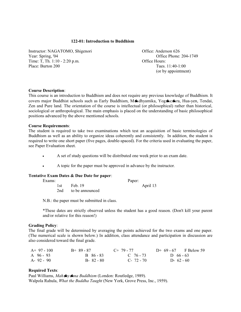 122-01: Introduction to Buddhism