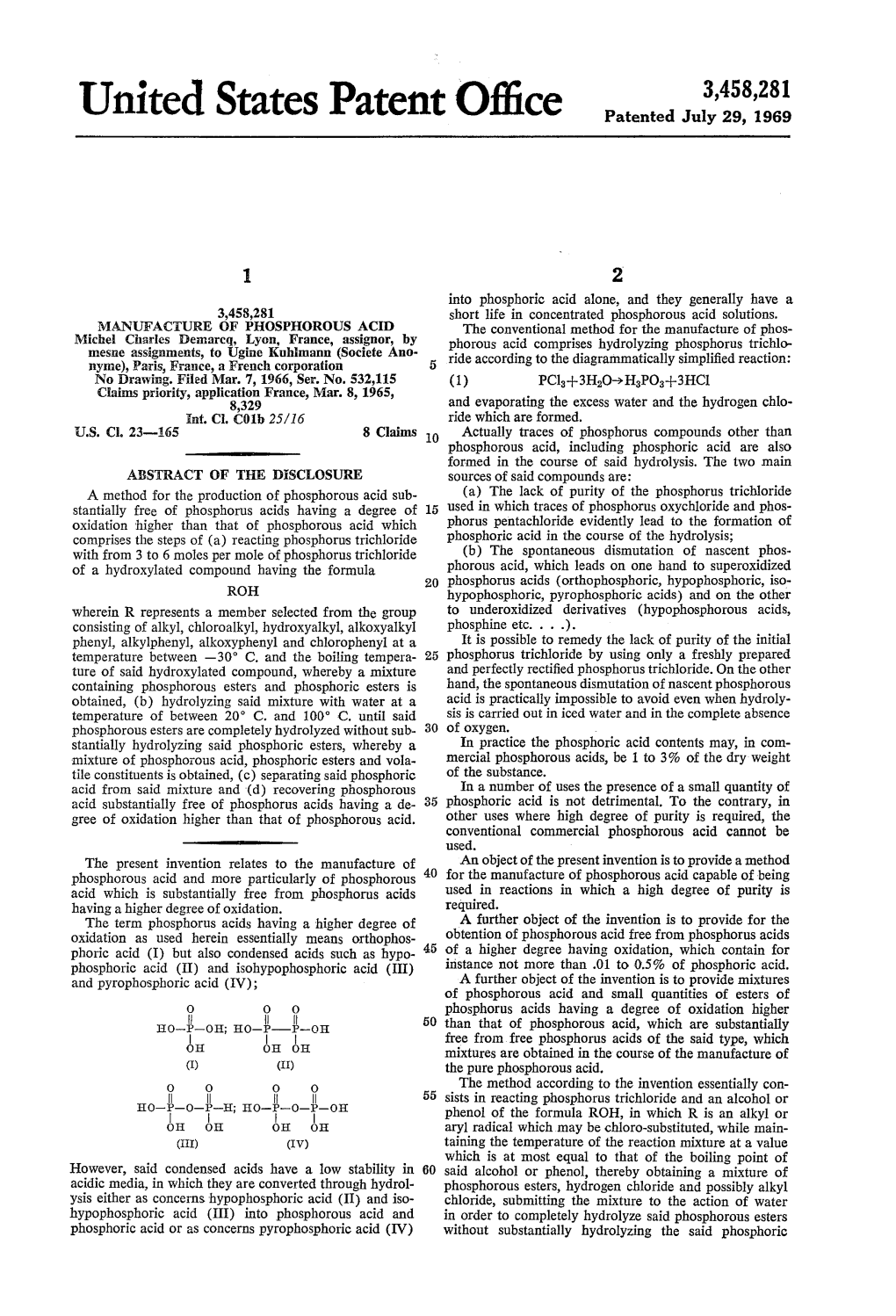 United States Patent Office Patented July 29, 1969