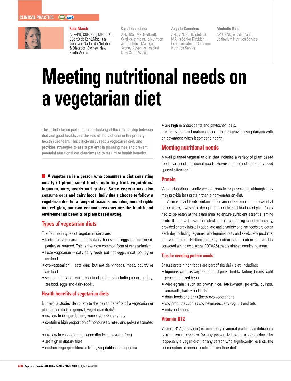 Meeting Nutritional Needs on a Vegetarian Diet