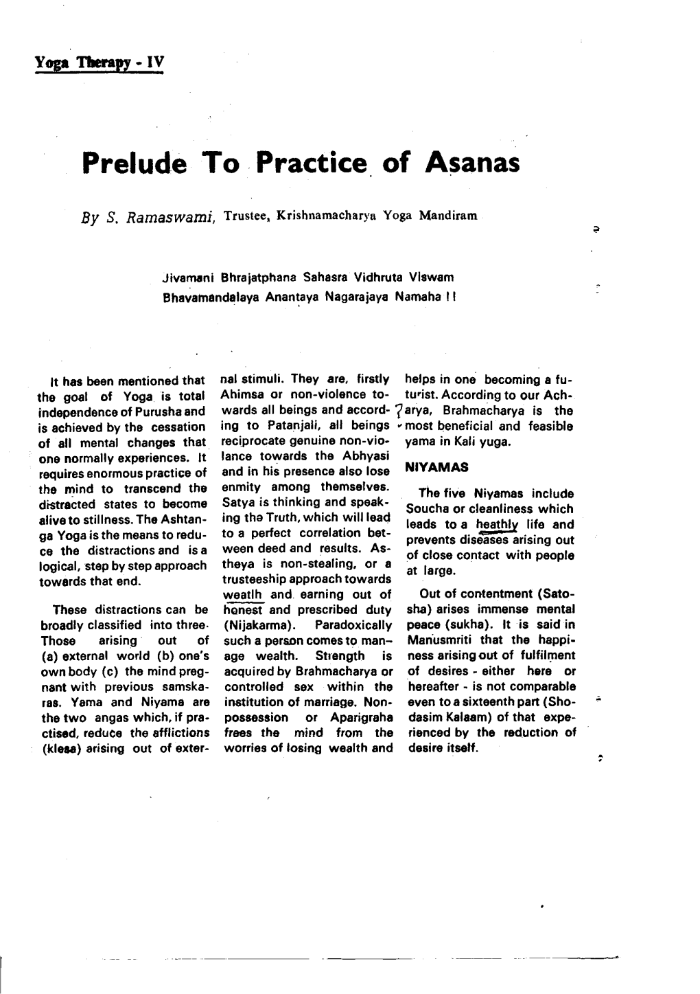 Prelude to Practice of Asanas