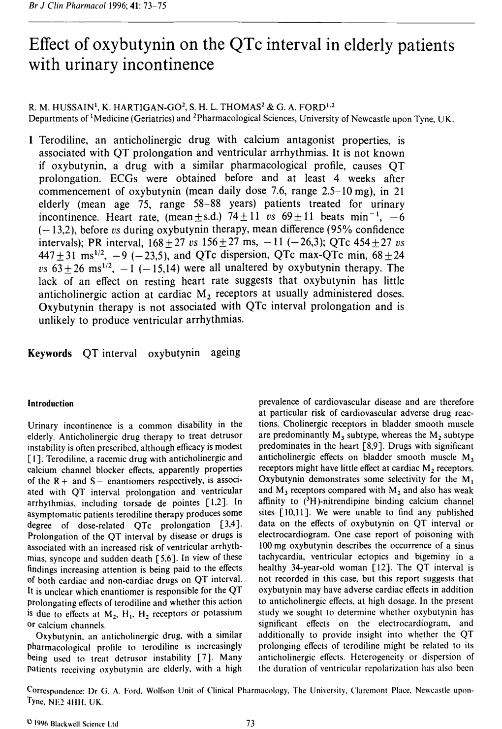 Effect of Oxybutynin on the Qtc Interval in Elderly Patients with Urinary Incontinence