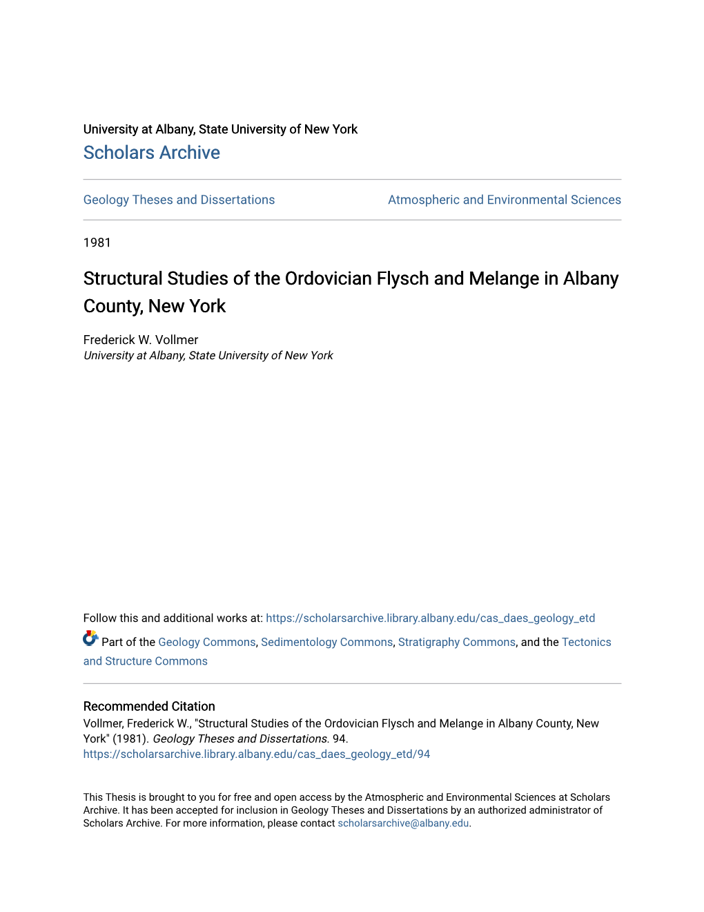 Structural Studies of the Ordovician Flysch and Melange in Albany County, New York