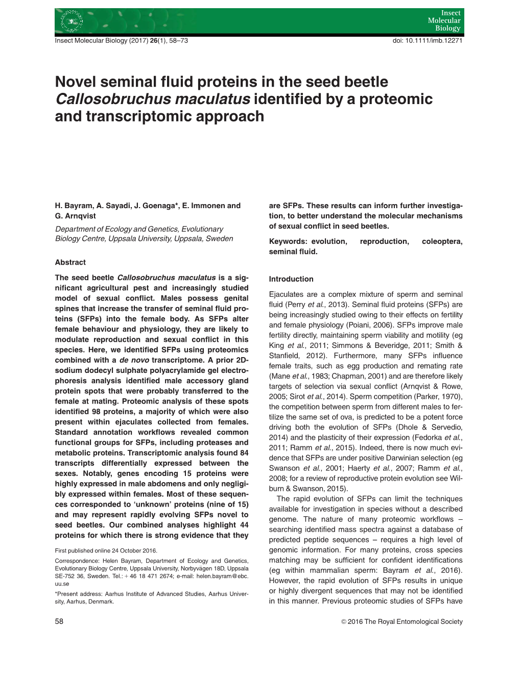 Novel Seminal Fluid Proteins in the Seed Beetle Callosobruchus