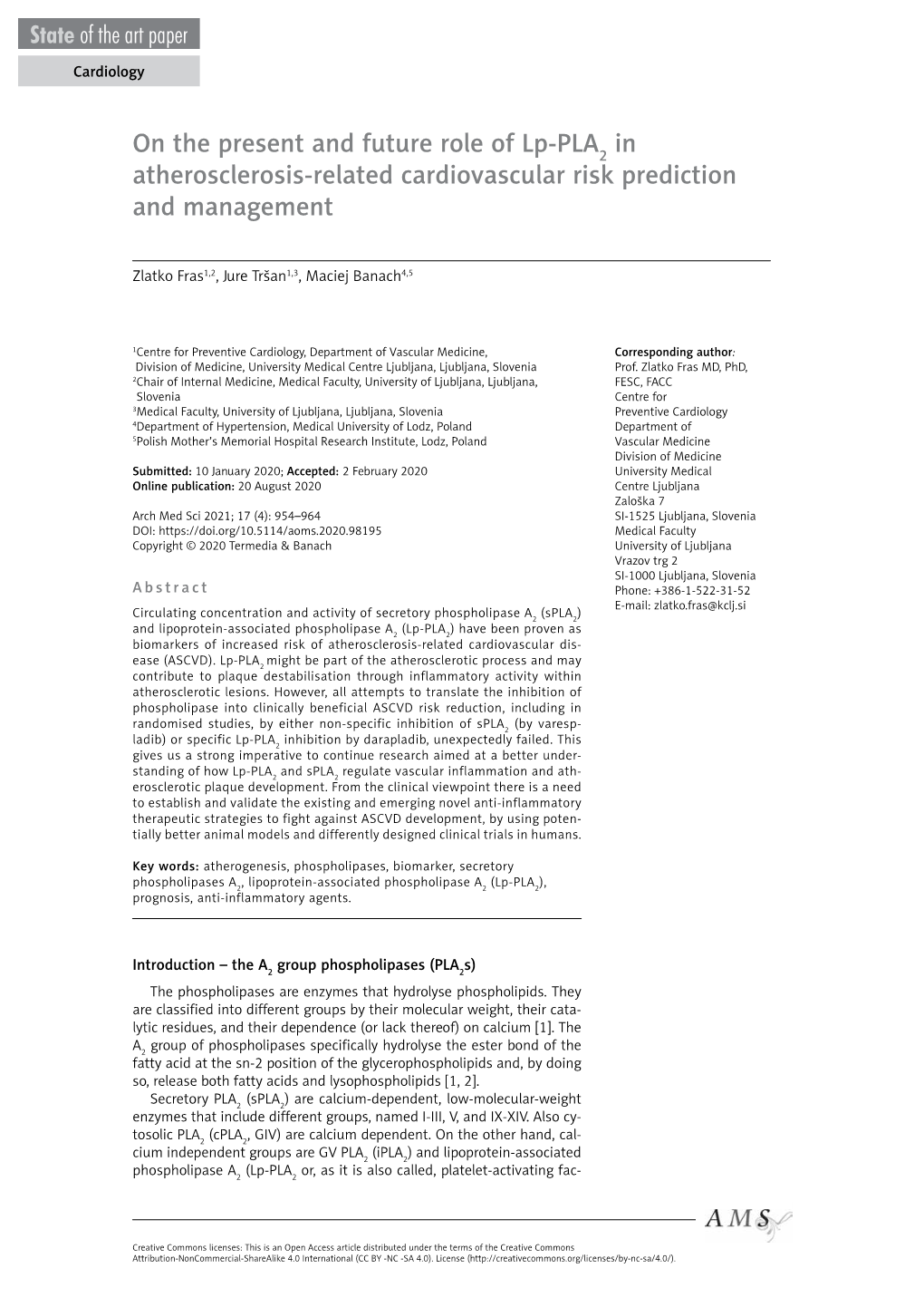 On the Present and Future Role of Lp-PLA in Atherosclerosis-Related