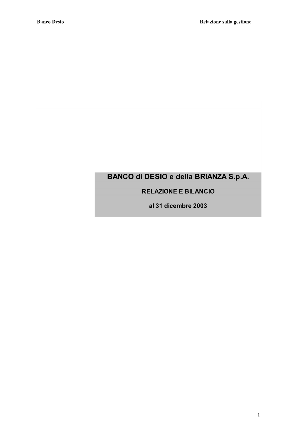 BANCO Di DESIO E Della BRIANZA S.P.A