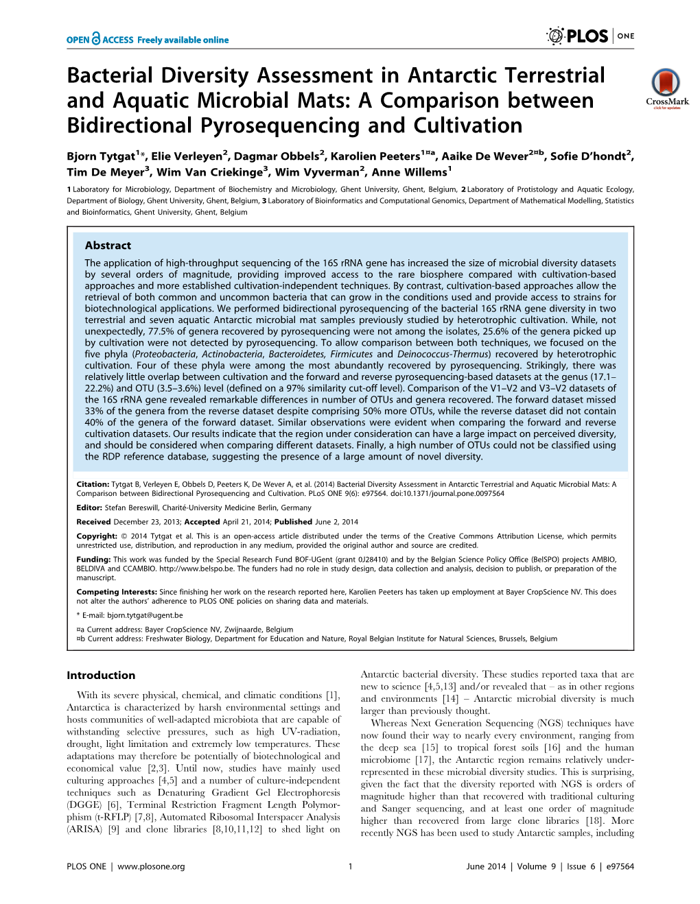 Bacterial Diversity Assessment in Antarctic Terrestrial and Aquatic Microbial Mats: a Comparison Between Bidirectional Pyrosequencing and Cultivation