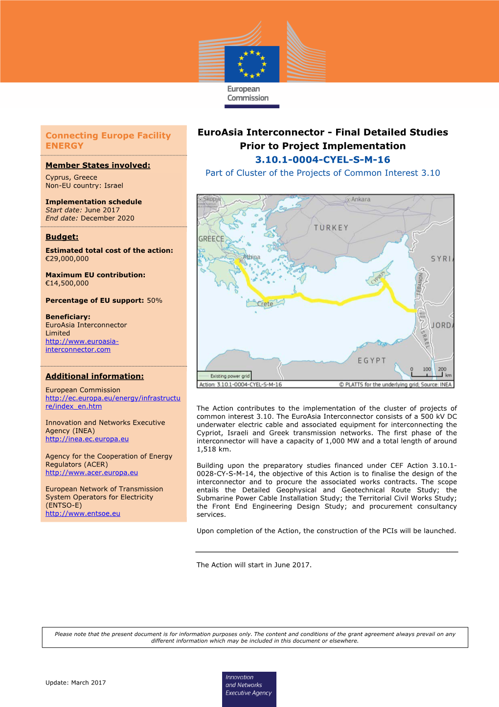 Euroasia Interconnector - Final Detailed Studies ENERGY Prior to Project Implementation