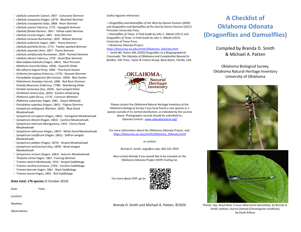 A Checklist of Oklahoma Odonata