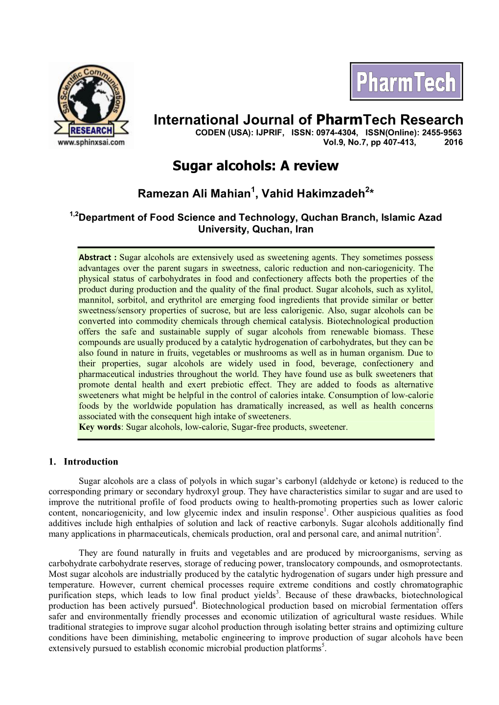 Sugar Alcohols: a Review