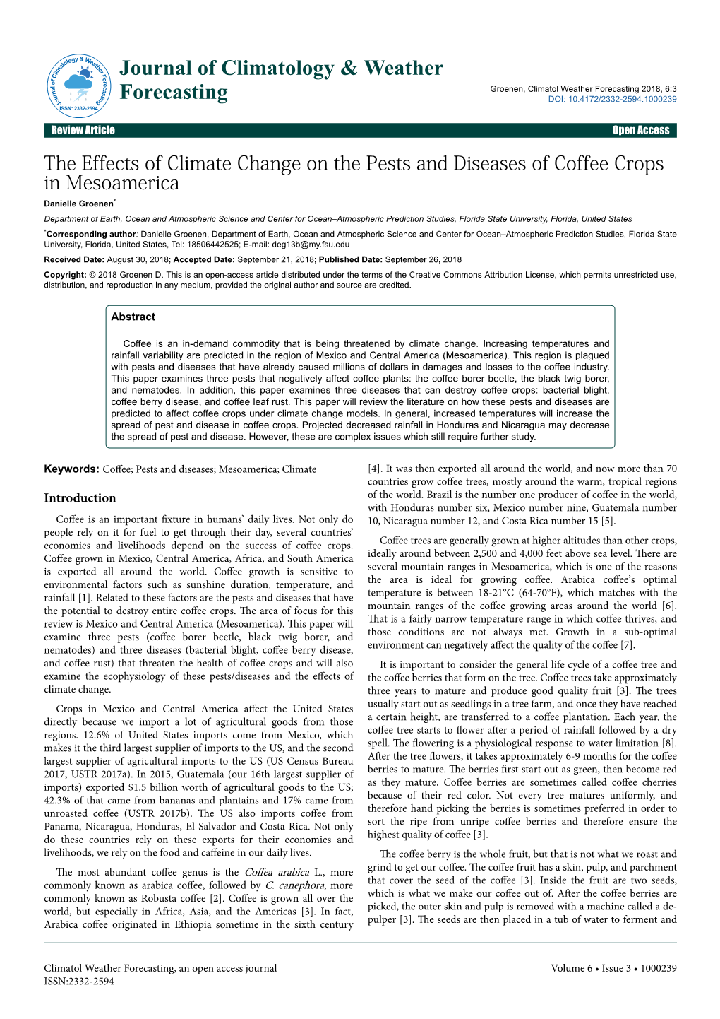 The Effects of Climate Change on the Pests and Diseases of Coffee