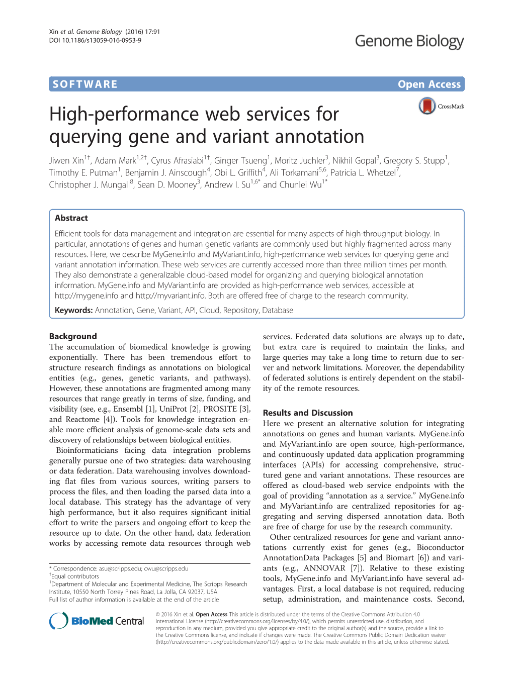 High-Performance Web Services for Querying Gene