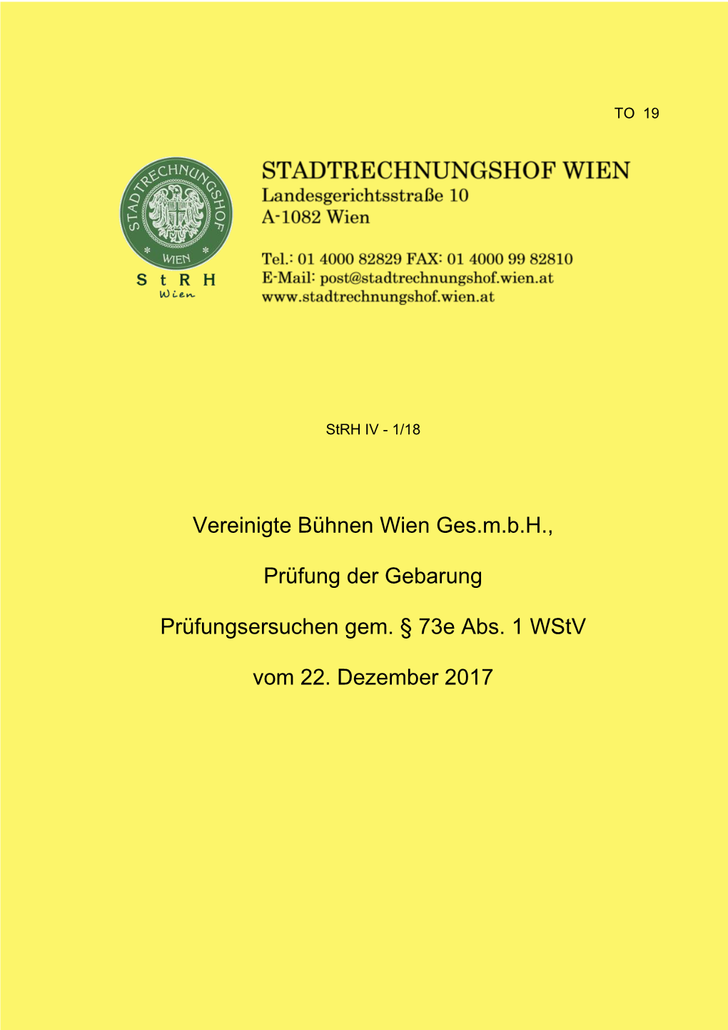 Vereinigte Bühnen Wien Ges.M.B.H., Prüfung Der Gebarung