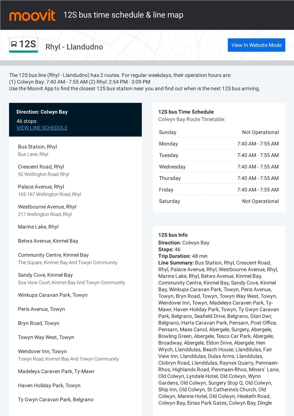 12S Bus Time Schedule & Line Route