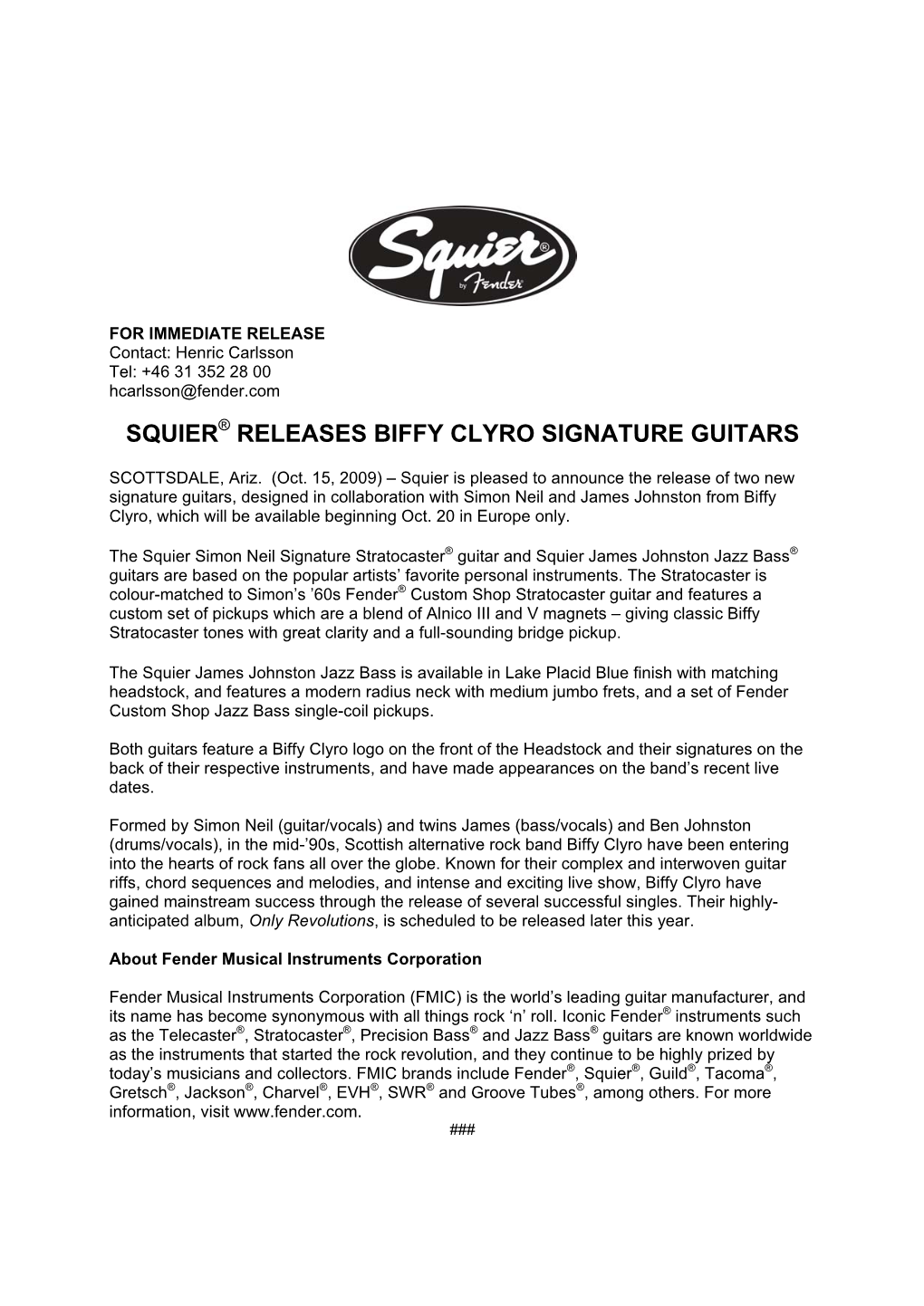 Squier Releases Biffy Clyro Signature Guitars