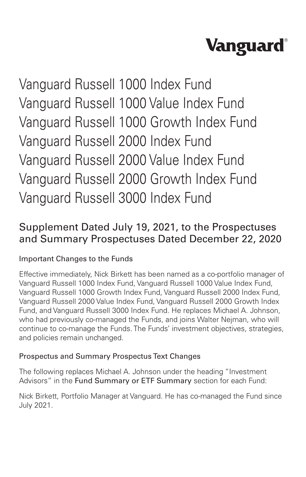 Vanguard Russell 1000 Index Fund Vanguard