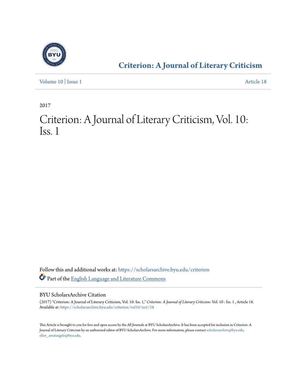 Criterion: a Journal of Literary Criticism