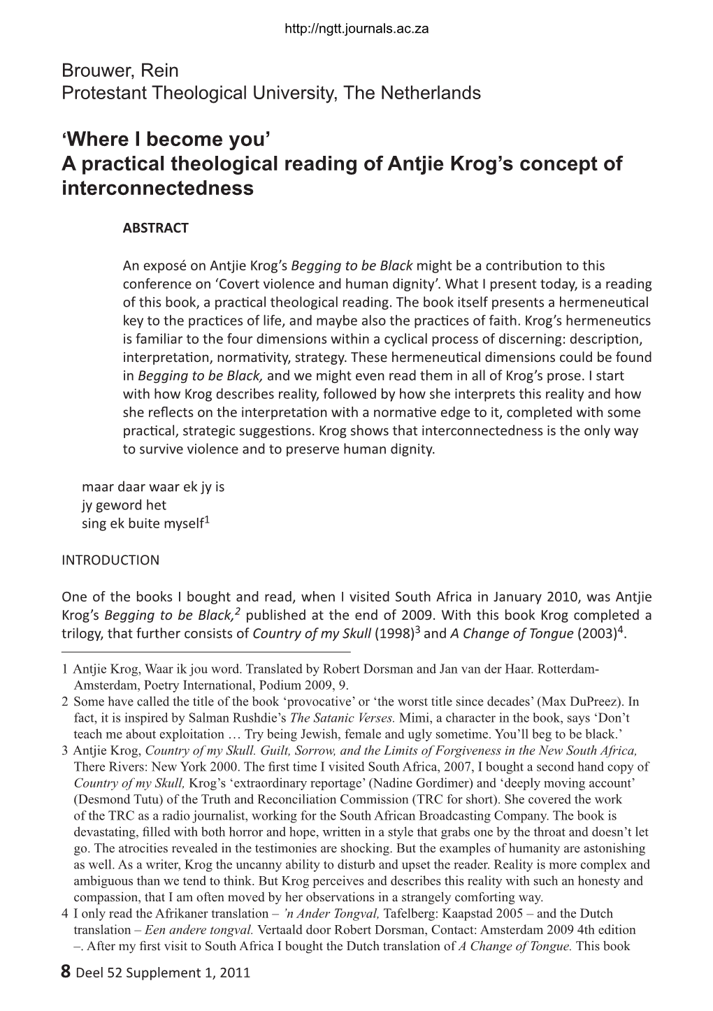 A Practical Theological Reading of Antjie Krog's Concept Of