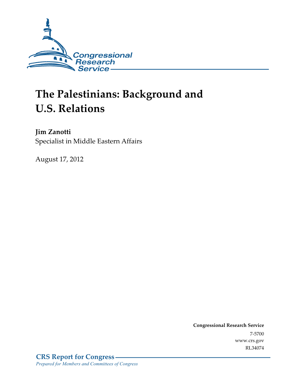 The Palestinians: Background and U.S