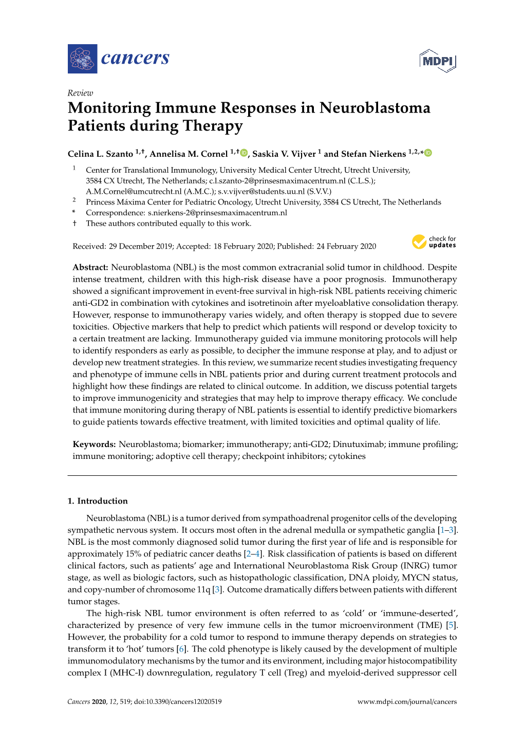 Monitoring Immune Responses in Neuroblastoma Patients During Therapy