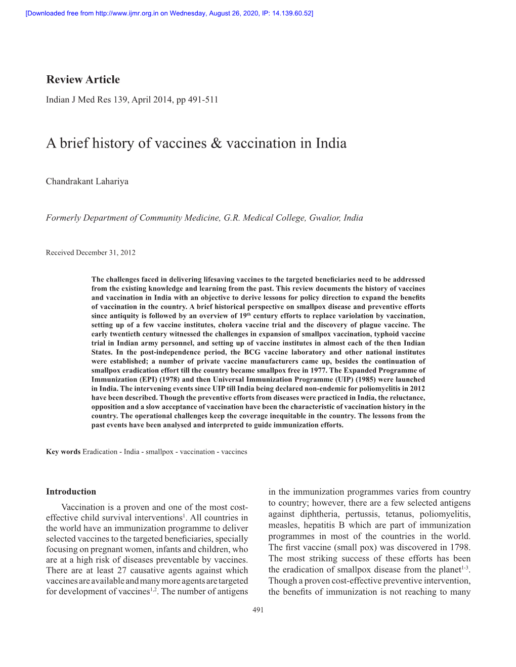 A Brief History of Vaccines & Vaccination in India