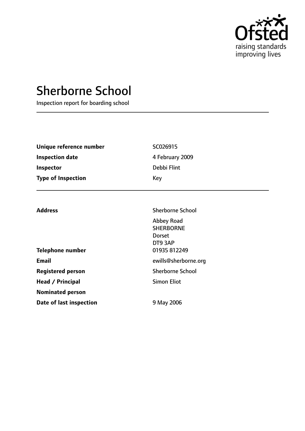 Sherborne School Inspection Report for Boarding School