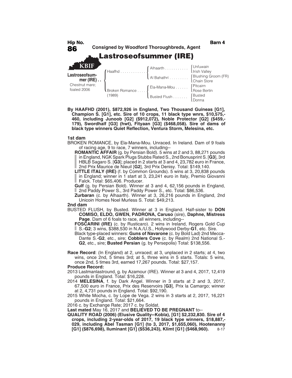 86 Consigned by Woodford Thoroughbreds, Agent Lastroseofsummer (IRE)