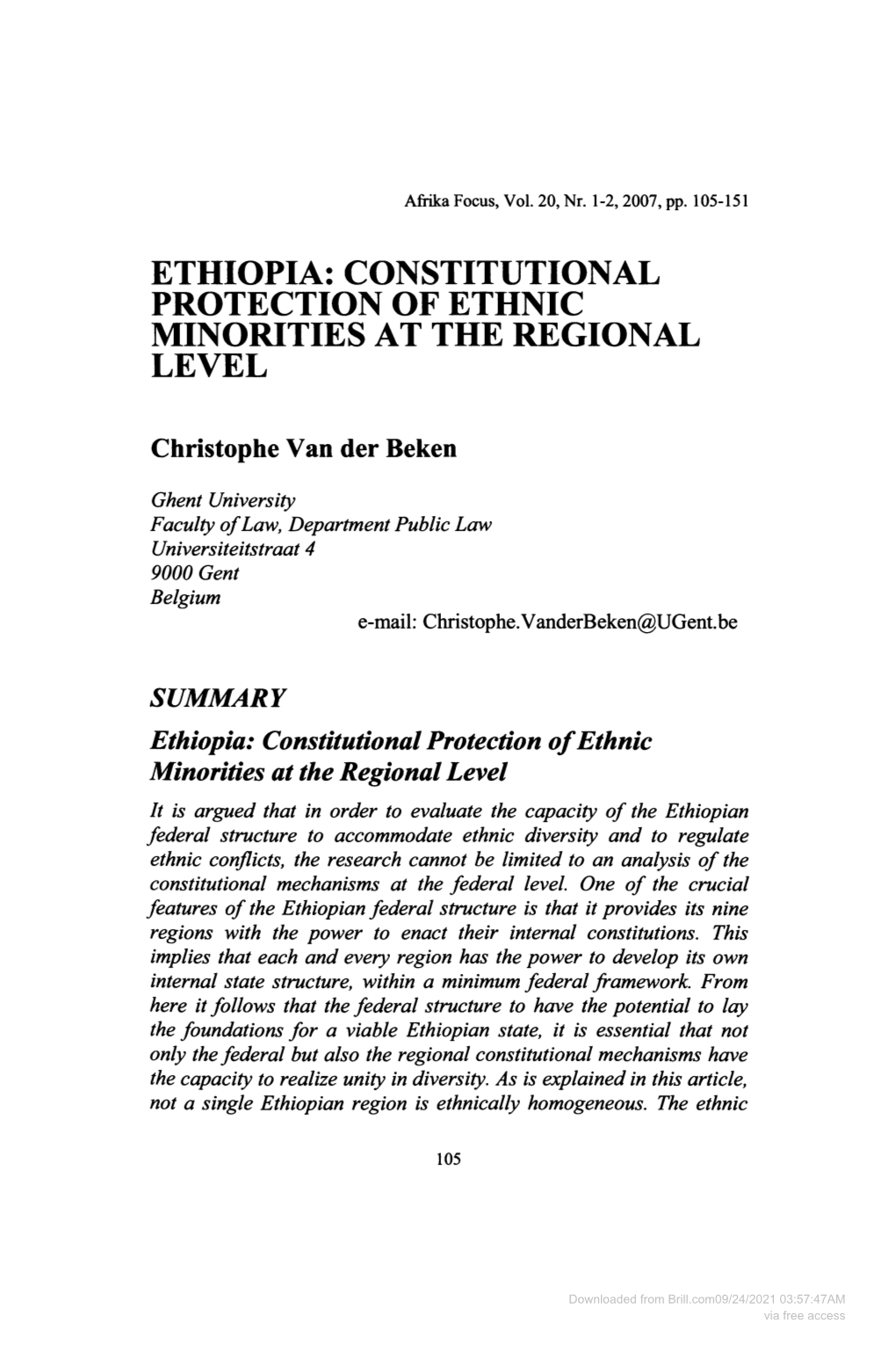 Ethiopia: Constitutional Protection of Ethnic Minorities at the Regional Level