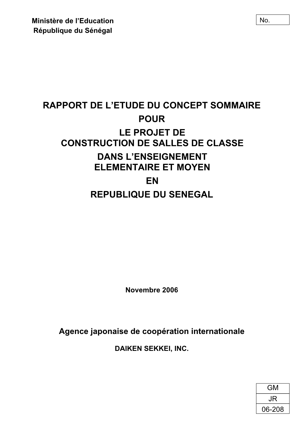 Rapport De L'etude Du Concept Sommaire Pour Le