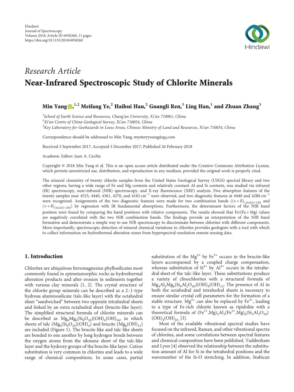 Near-Infrared Spectroscopic Study of Chlorite Minerals