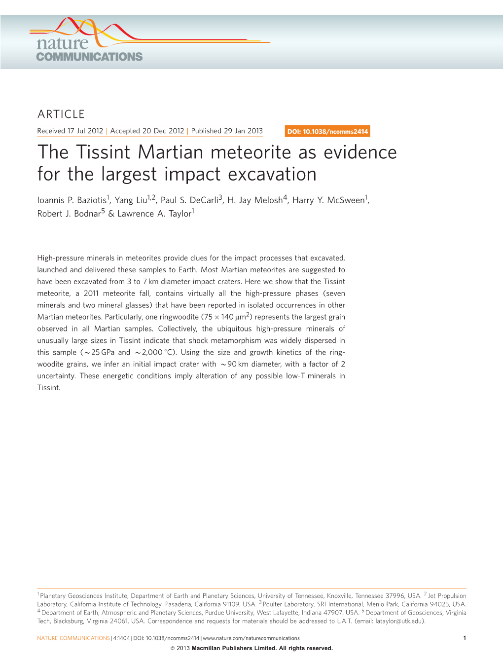 The Tissint Martian Meteorite As Evidence for the Largest Impact Excavation