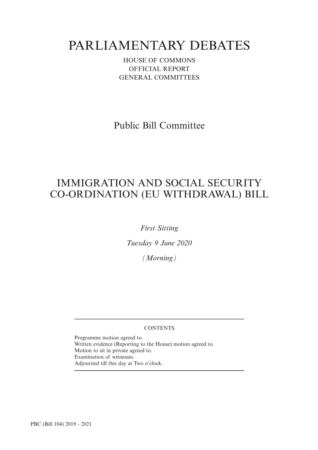 Parliamentary Debates House of Commons Official Report General Committees