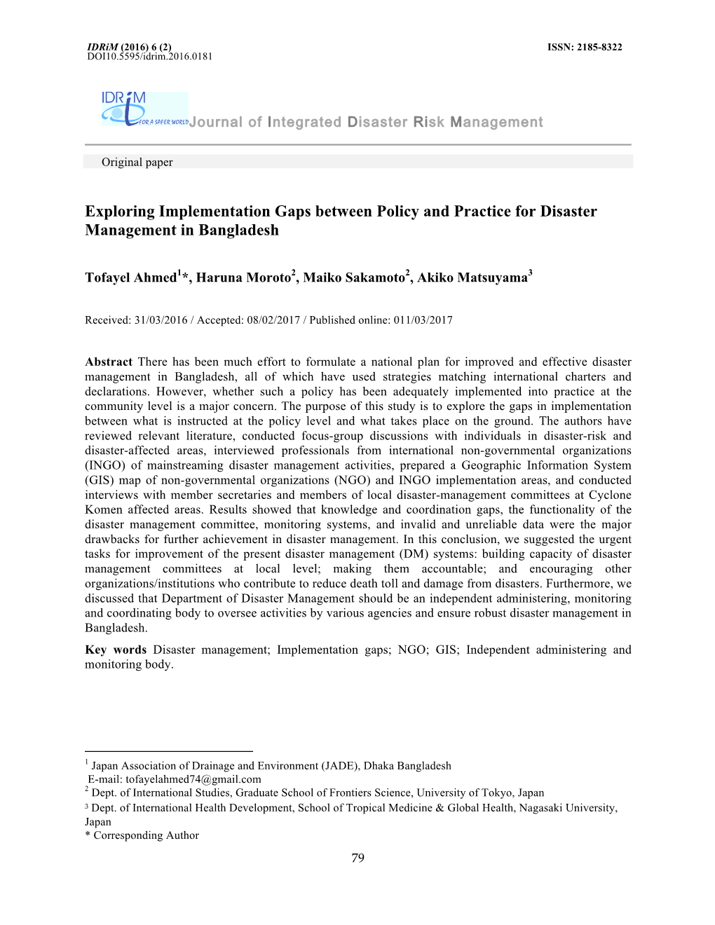 Exploring Implementation Gaps Between Policy and Practice for Disaster Management in Bangladesh