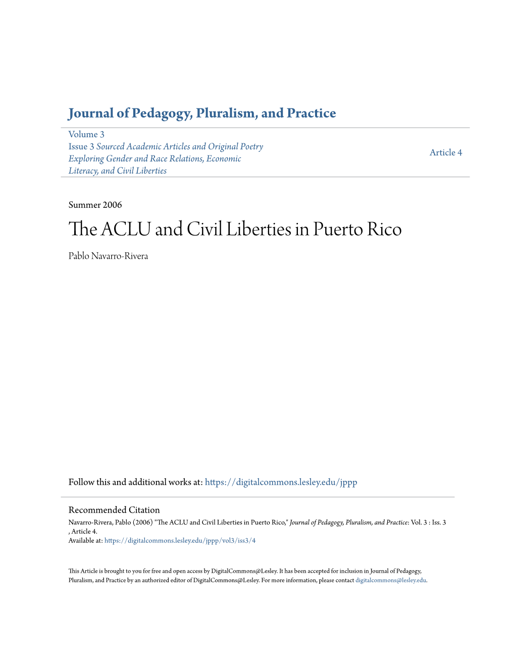 The ACLU and Civil Liberties in Puerto Rico 34
