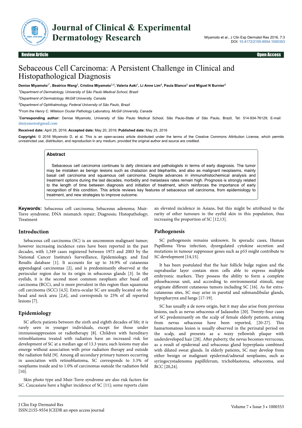 Sebaceous Cell Carcinoma: a Persistent Challenge in Clinical And