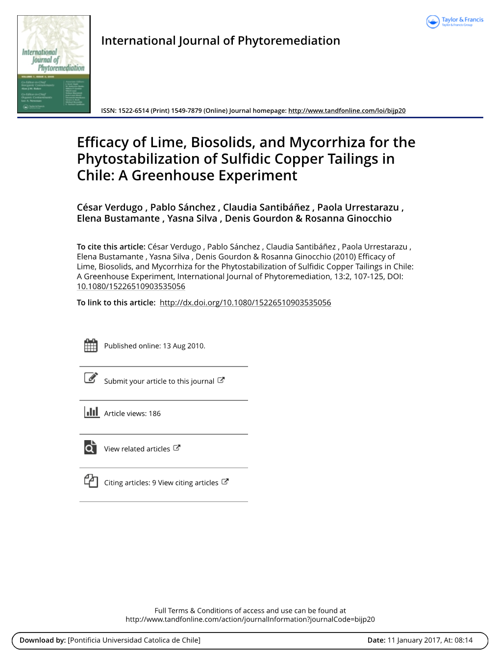 Efficacy of Lime, Biosolids, and Mycorrhiza for the Phytostabilization of Sulfidic Copper Tailings in Chile: a Greenhouse Experiment