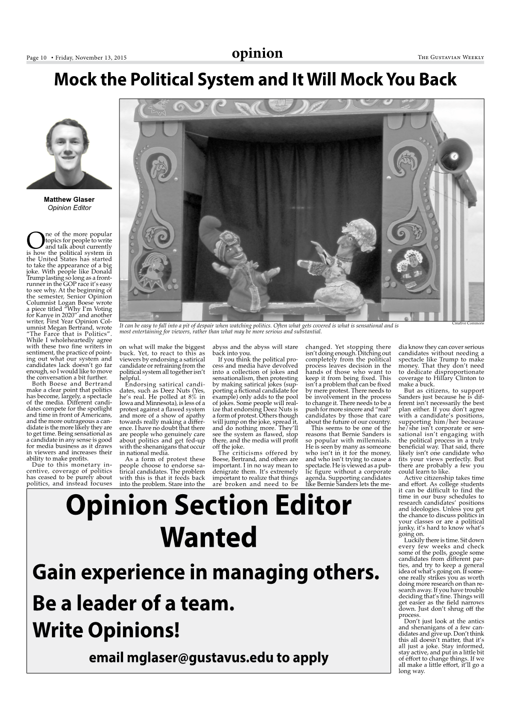 Opinion Section Editor Wanted