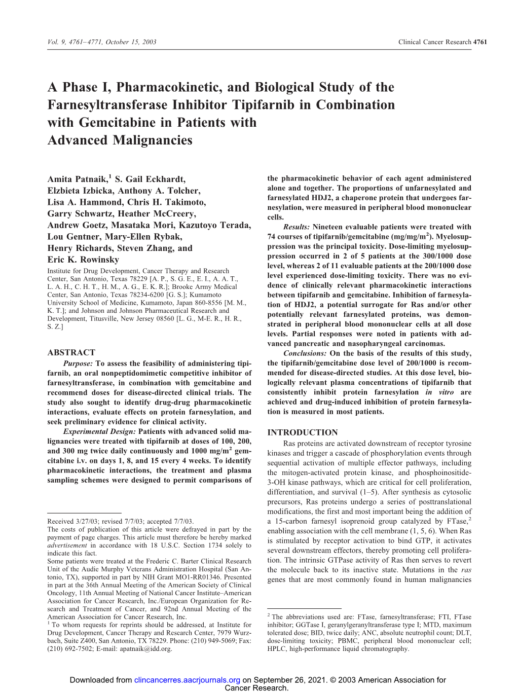 A Phase I, Pharmacokinetic, and Biological Study of The