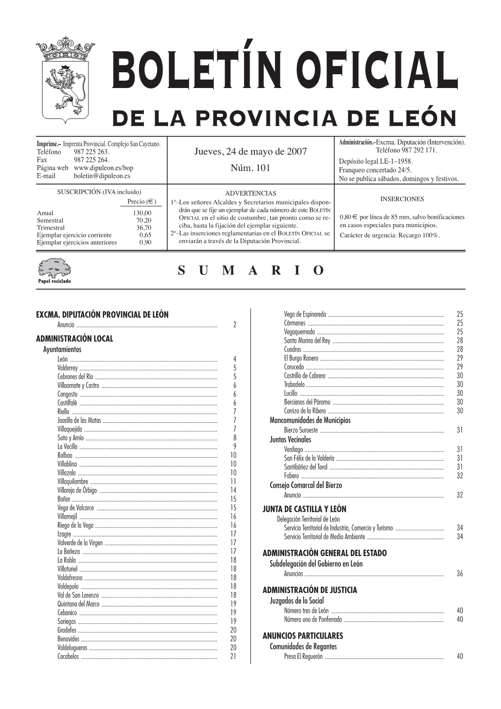 Boletín Oficial De La Provincia De León