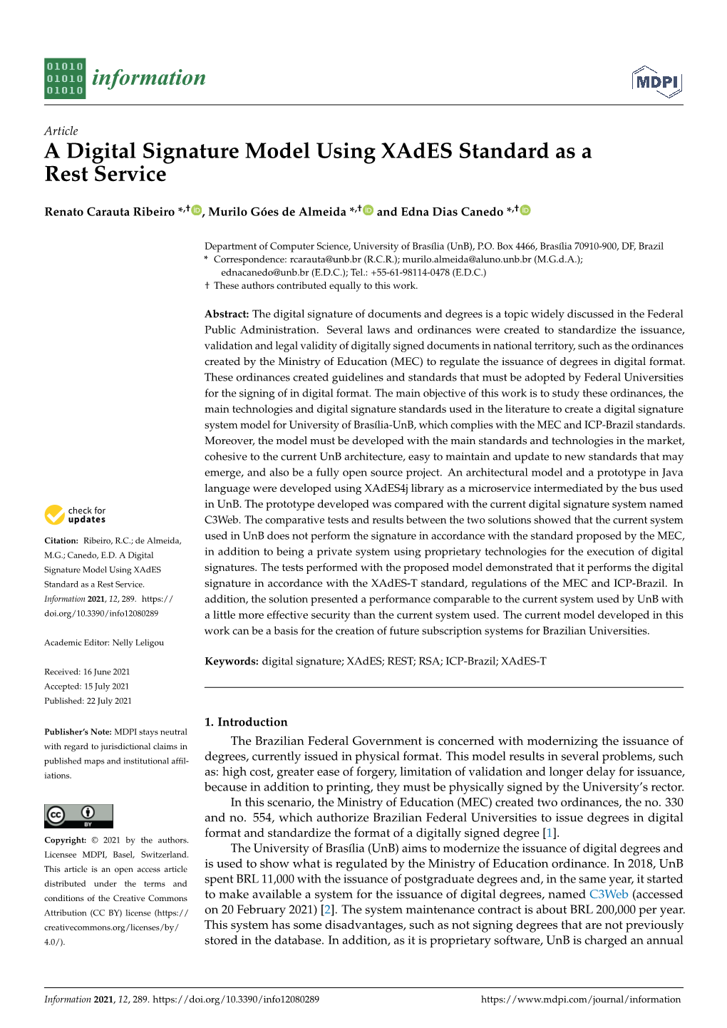 A Digital Signature Model Using Xades Standard As a Rest Service