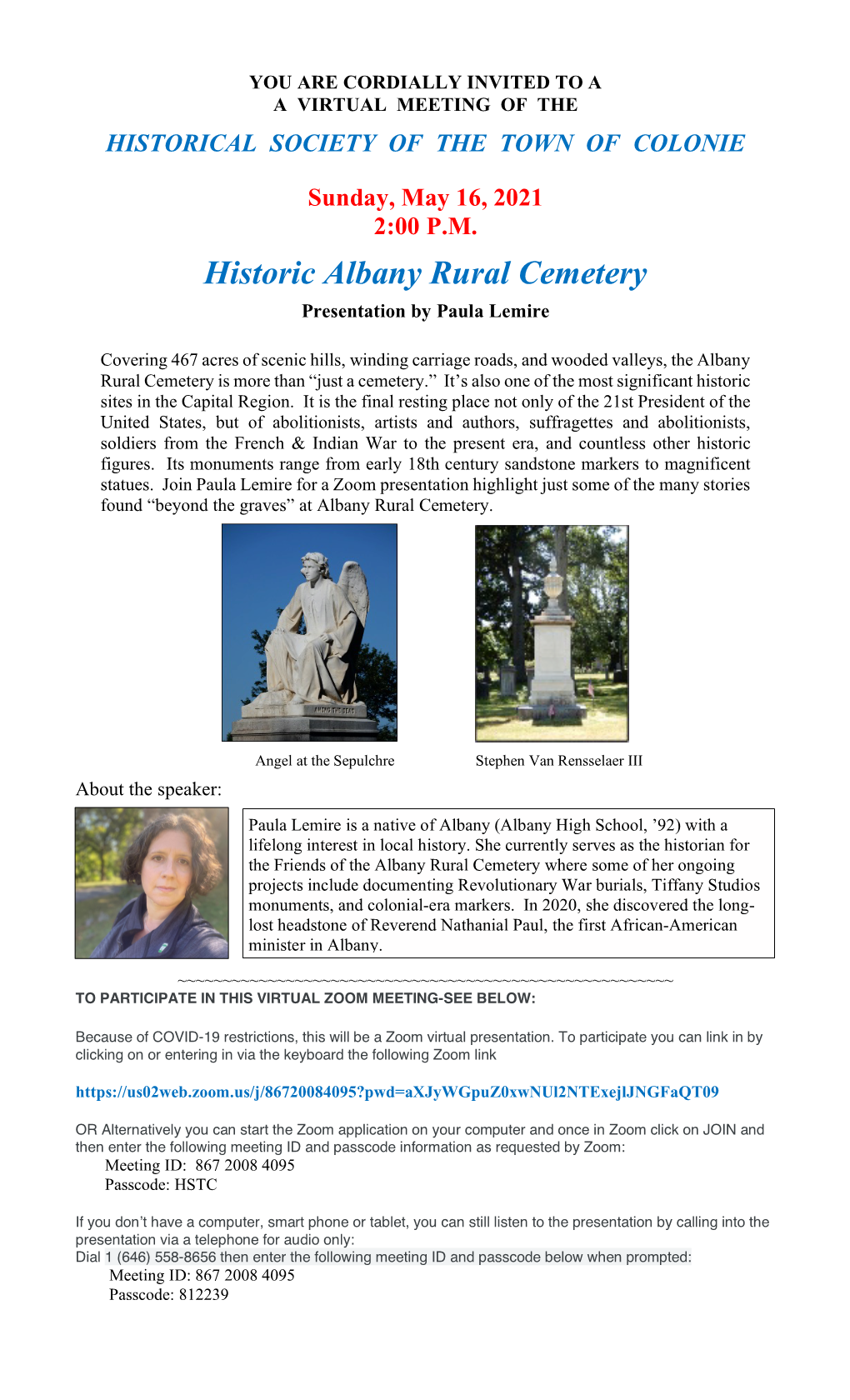 Historic Albany Rural Cemetery Presentation by Paula Lemire
