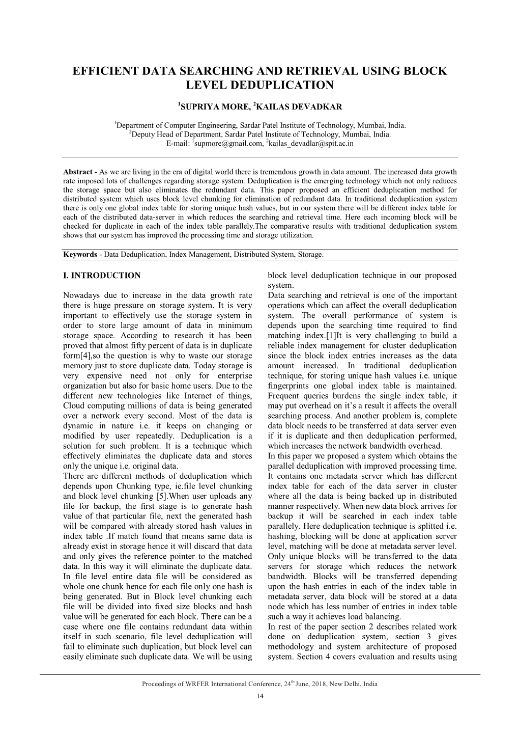 Efficient Data Searching and Retrieval Using Block Level Deduplication