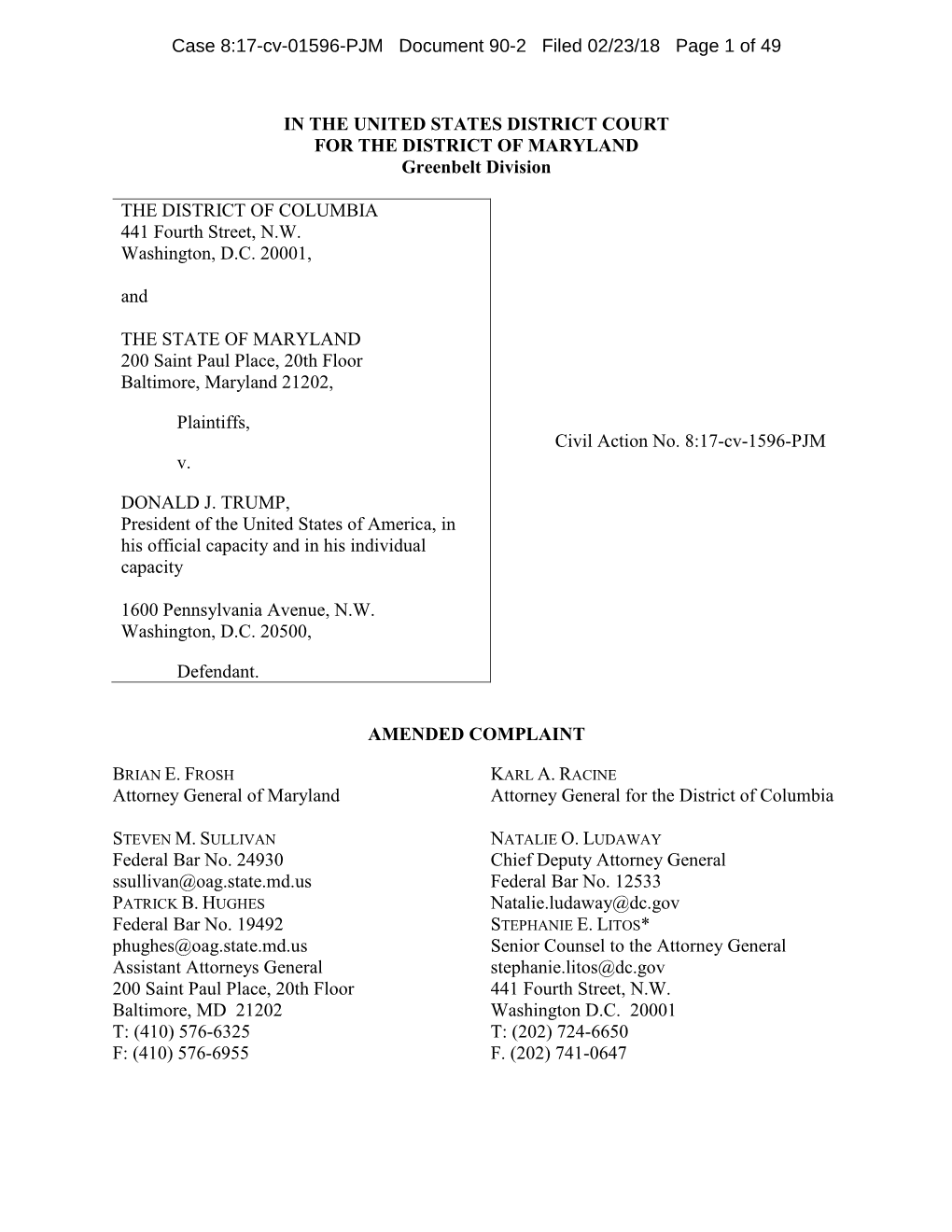 Case 8:17-Cv-01596-PJM Document 90-2 Filed 02/23/18 Page 1 of 49