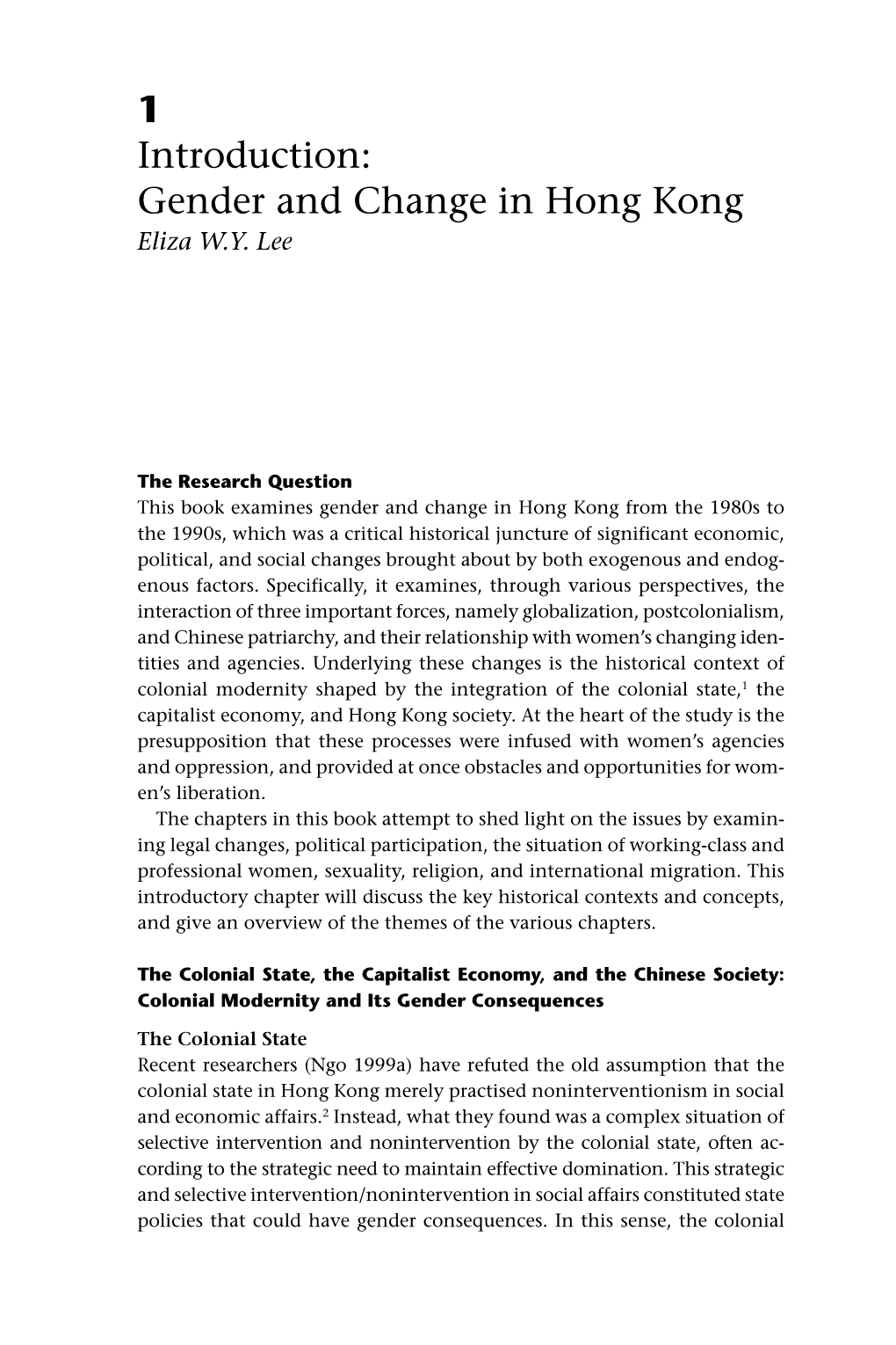 Gender and Change in Hong Kong Eliza W.Y